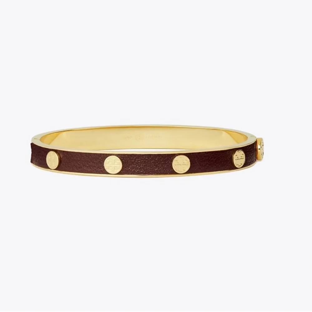 Tory Burch NWT Red and Gold Leather Studded Hinge Bracelet MSRP $198